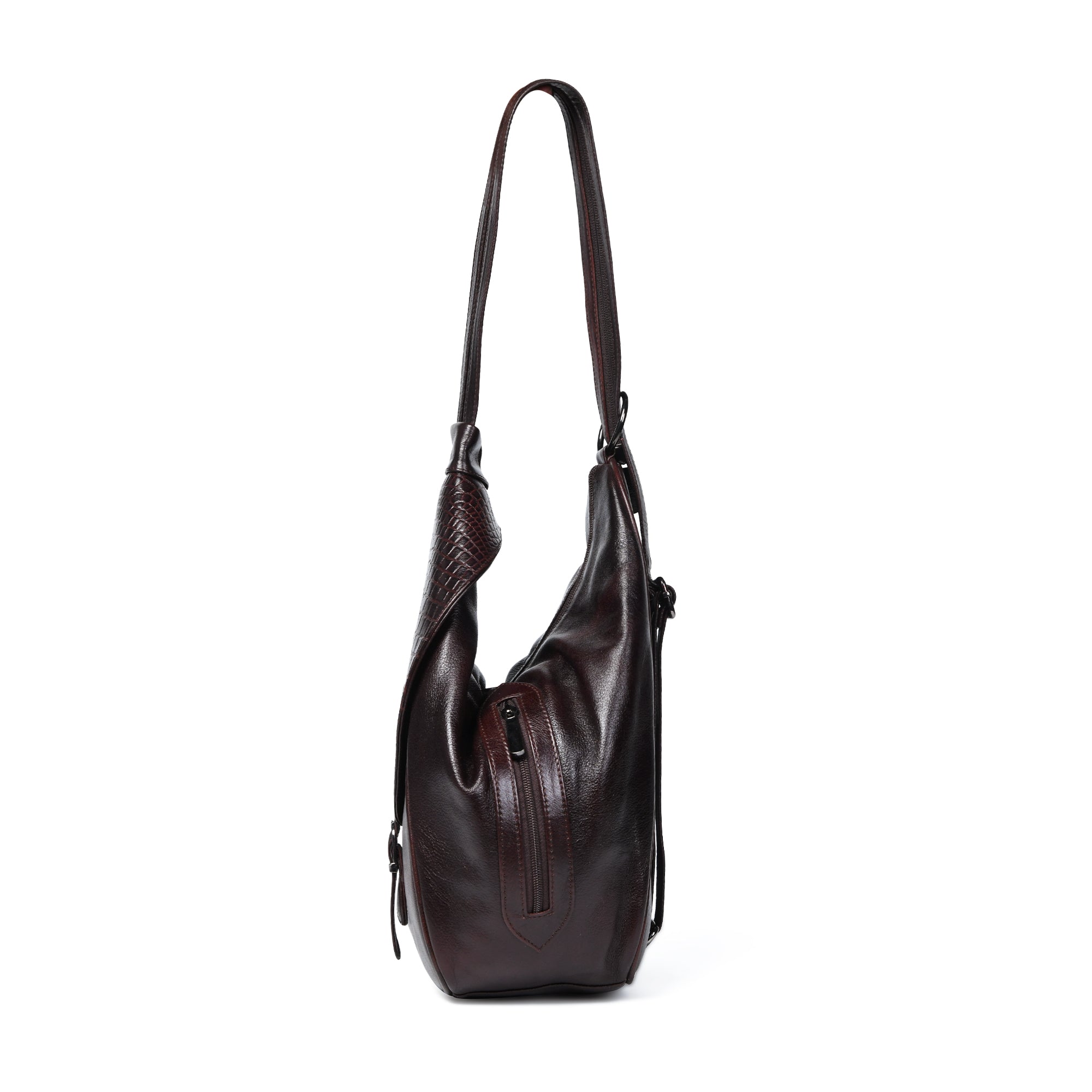 Maroon Croco Leather Shoulder Bag